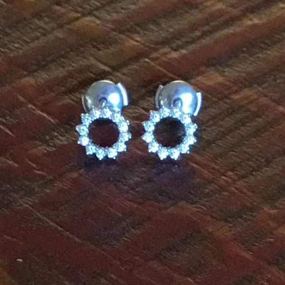 Authentic Tiffany & Co. Open Circle Platinum Diamond Stud Earrings - Picture 13 of 16